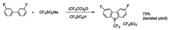 2,8-二氟-5-(三氟甲基)-5H-二苯并[B,D]噻吩-5-鎓三氟甲磺酸鹽反應式