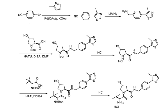 (2S,4R)-1-((S)-2-氨基-3,3-二甲基丁?；?-4-羥基-N-(4-(4-甲基噻唑-5-基)芐基)吡咯烷-2-甲酰胺鹽酸鹽合成路線