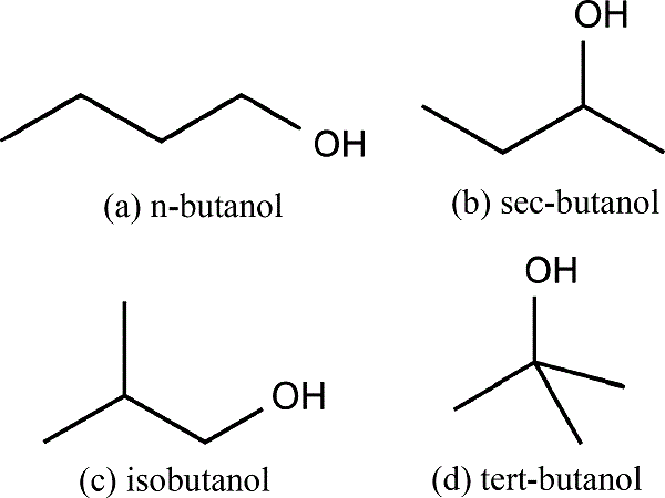 The 4 different butanol isomers