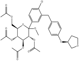 (3R,4S,5R,6R)-6-(acetoxymethyl)-2-(4-chloro-3-(4-(((S)- tetrahydrofuran-3-yl)oxy)benzyl)phenyl)-2-methoxytetrahydro-2H -pyran-3,4,5-triyl triacetate