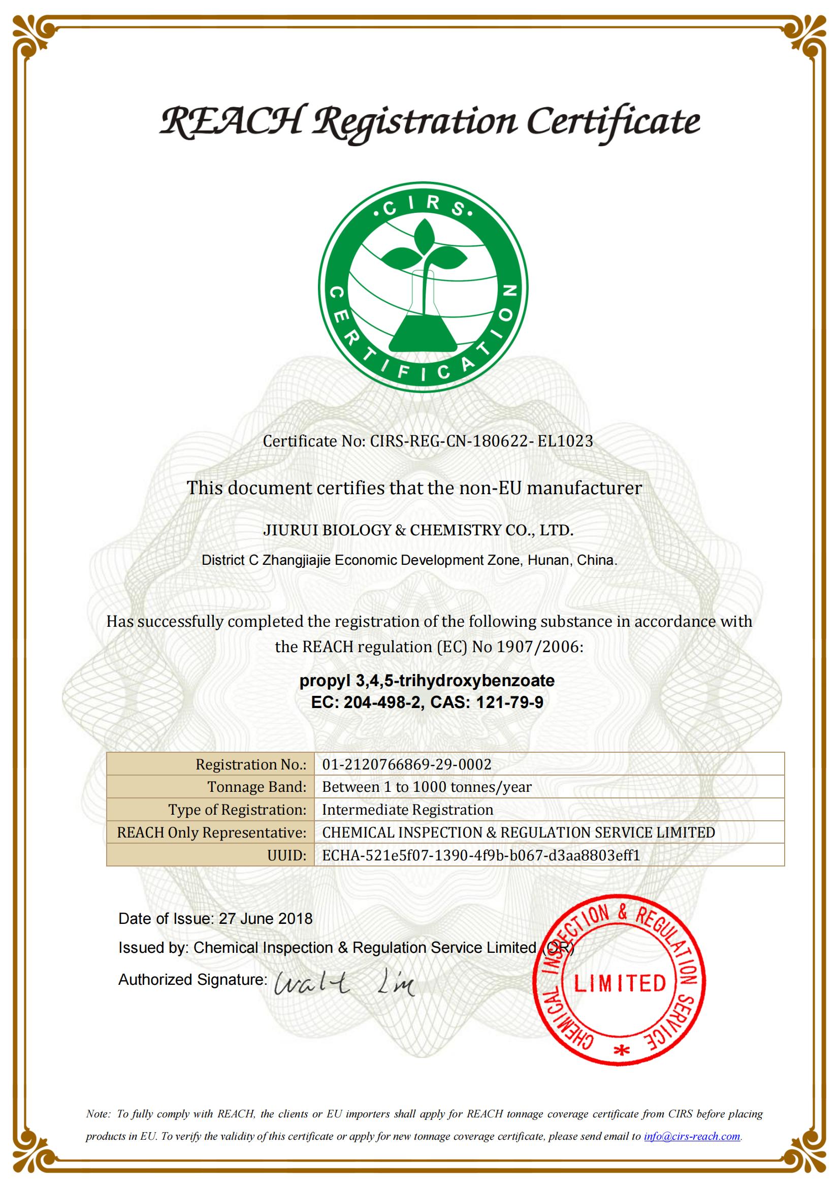 Certificate of accreditation