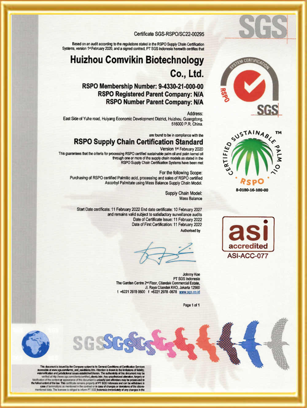 Certificate of accreditation