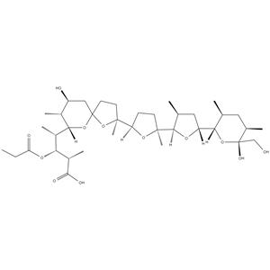 	Monensin, 16-deethyl-3-O-demethyl-16-methyl-3-O-(1-oxopropyl)-