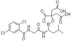 CAS # 1239908-20-3, Ixazomib citrate, 2-[(1R)-1-[[2-[(2,5-Dichlorobenzoyl)amino]acetyl]amino]-3-methylbutyl]-5-oxo-1,3,2-dioxaborolane-4,4-diacetic acid, MLN 9708