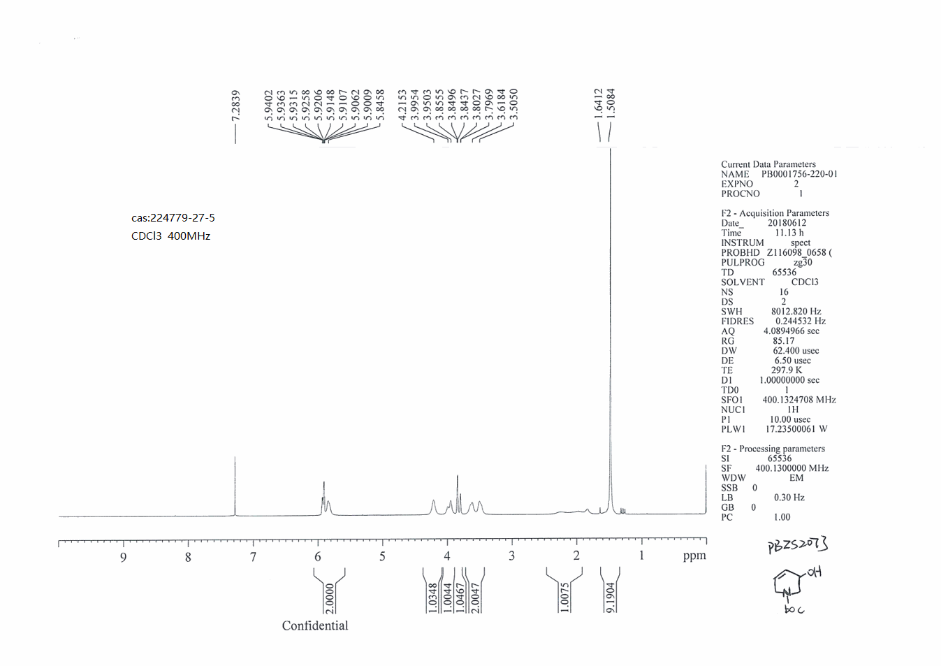 N-BOC-3-HYDROXY-1,2,3,6-TETRAHYDROPYRIDINE(224779-27-5) <sup>1</sup>H NMR