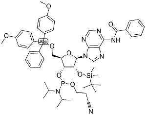 5'-DIMETHOXYTRITYL-N6-BENZOYL-R-ADENOSINE-2'-T-BUTYLDIMETHYLSILYL-3'-(2-CYANOETHYL-N,N-DIISOPROPYL)PHOSPHORAMIDITE Struktur