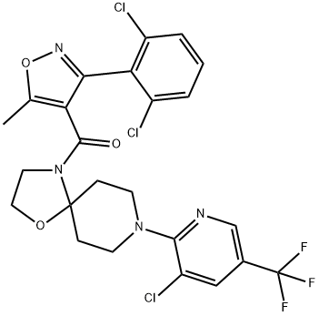 (8-[3-CHLORO-5-(TRIFLUOROMETHYL)-2-PYRIDINYL]-1-OXA-4,8-DIAZASPIRO[4.5]DEC-4-YL)[3-(2,6-DICHLOROPHENYL)-5-METHYL-4-ISOXAZOLYL]METHANONE Struktur