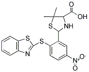 2-(2-BENZOTHIAZOL-2-YLTHIO-5-NITROPHENYL)-5,5-DIMETHYL-1,3-THIAZOLIDINE-4-CARBOXYLIC ACID Struktur