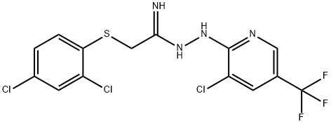 N'-[3-CHLORO-5-(TRIFLUOROMETHYL)-2-PYRIDINYL]-2-[(2,4-DICHLOROPHENYL)SULFANYL]ETHANEHYDRAZONAMIDE Struktur