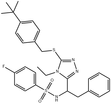 N-[1-(5-([4-(TERT-BUTYL)BENZYL]SULFANYL)-4-ETHYL-4H-1,2,4-TRIAZOL-3-YL)-2-PHENYLETHYL]-4-FLUOROBENZENESULFONAMIDE Struktur