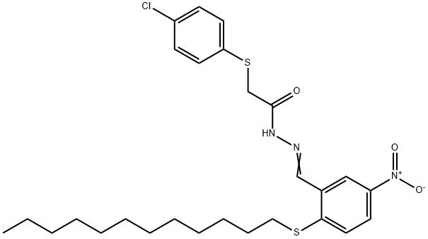 2-[(4-CHLOROPHENYL)SULFANYL]-N'-([2-(DODECYLSULFANYL)-5-NITROPHENYL]METHYLENE)ACETOHYDRAZIDE Struktur