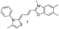 4-METHYL-2-(2-(5,6-DIMETHYL-3-ETHYL-2(3H)-BENZOXAZOLINYLIDENE)-1-PROPENYL)-3-PHENYL THIAZOLINIUM IODIDE Struktur