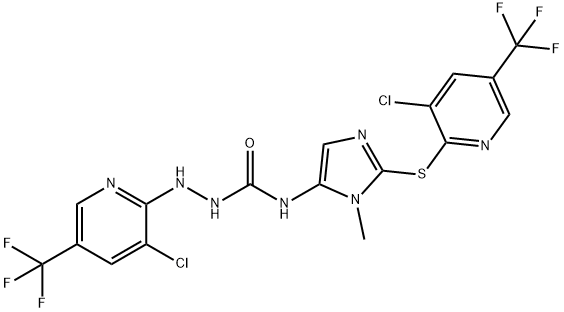 2-[3-CHLORO-5-(TRIFLUOROMETHYL)-2-PYRIDINYL]-N-(2-([3-CHLORO-5-(TRIFLUOROMETHYL)-2-PYRIDINYL]SULFANYL)-1-METHYL-1H-IMIDAZOL-5-YL)-1-HYDRAZINECARBOXAMIDE Struktur