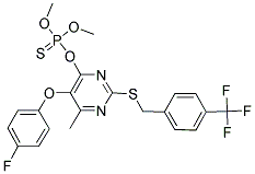 O-(5-(4-FLUOROPHENOXY)-6-METHYL-2-([4-(TRIFLUOROMETHYL)BENZYL]THIO)PYRIMIDIN-4-YL) O,O-DIMETHYL PHOSPHOTHIOATE Struktur