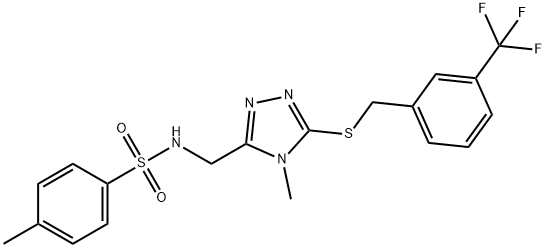 4-METHYL-N-[(4-METHYL-5-([3-(TRIFLUOROMETHYL)BENZYL]SULFANYL)-4H-1,2,4-TRIAZOL-3-YL)METHYL]BENZENESULFONAMIDE Struktur