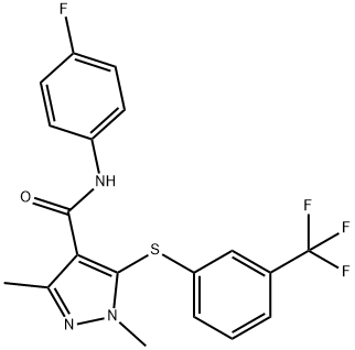 N-(4-FLUOROPHENYL)-1,3-DIMETHYL-5-([3-(TRIFLUOROMETHYL)PHENYL]SULFANYL)-1H-PYRAZOLE-4-CARBOXAMIDE Struktur