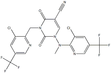 3-([3-CHLORO-5-(TRIFLUOROMETHYL)-2-PYRIDINYL]METHYL)-1-[[3-CHLORO-5-(TRIFLUOROMETHYL)-2-PYRIDINYL](METHYL)AMINO]-2,4-DIOXO-1,2,3,4-TETRAHYDRO-5-PYRIMIDINECARBONITRILE Struktur