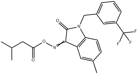 5-METHYL-3-([(3-METHYLBUTANOYL)OXY]IMINO)-1-[3-(TRIFLUOROMETHYL)BENZYL]-1,3-DIHYDRO-2H-INDOL-2-ONE Struktur