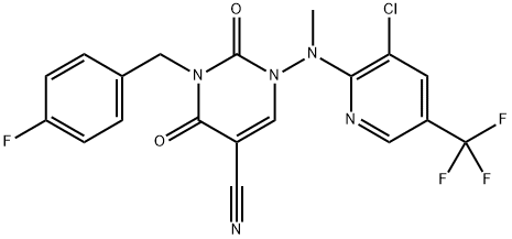 1-[[3-CHLORO-5-(TRIFLUOROMETHYL)-2-PYRIDINYL](METHYL)AMINO]-3-(4-FLUOROBENZYL)-2,4-DIOXO-1,2,3,4-TETRAHYDRO-5-PYRIMIDINECARBONITRILE Struktur