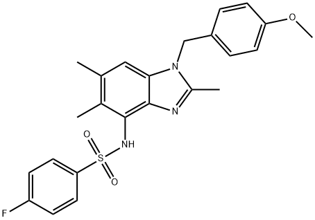 4-FLUORO-N-[1-(4-METHOXYBENZYL)-2,5,6-TRIMETHYL-1H-1,3-BENZIMIDAZOL-4-YL]BENZENESULFONAMIDE Struktur