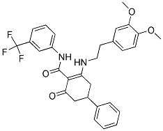 (6-((2-(3,4-DIMETHOXYPHENYL)ETHYL)AMINO)-2-OXO-4-PHENYLCYCLOHEX-1-ENYL)-N-(3-(TRIFLUOROMETHYL)PHENYL)FORMAMIDE Struktur