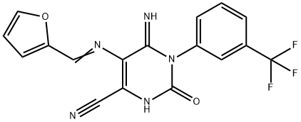 5-(1-AZA-2-(2-FURYL)VINYL)-4-IMINO-2-OXO-3-(3-(TRIFLUOROMETHYL)PHENYL)-1H-1,3-DIAZINE-6-CARBONITRILE Struktur