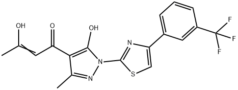 3-HYDROXY-1-(5-HYDROXY-3-METHYL-1-(4-[3-(TRIFLUOROMETHYL)PHENYL]-1,3-THIAZOL-2-YL)-1H-PYRAZOL-4-YL)-2-BUTEN-1-ONE Struktur