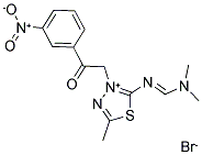 2-([(DIMETHYLAMINO)METHYLIDENE]AMINO)-5-METHYL-3-[2-(3-NITROPHENYL)-2-OXOETHYL]-1,3,4-THIADIAZOL-3-IUM BROMIDE Struktur