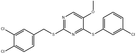 4-[(3-CHLOROPHENYL)SULFANYL]-2-[(3,4-DICHLOROBENZYL)SULFANYL]-5-METHOXYPYRIMIDINE Struktur