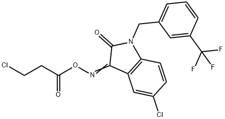 5-CHLORO-3-([(3-CHLOROPROPANOYL)OXY]IMINO)-1-[3-(TRIFLUOROMETHYL)BENZYL]-1,3-DIHYDRO-2H-INDOL-2-ONE Struktur