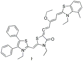 2-(3-ETHYL-4-OXO-5-(3-ETHOXY-5-(3-ETHYL-5-METHYL-1,3-BENZOTHIAZOLIN-2-YLIDEN)-PENTA-1,3-DIEN-1-YLIDEN)-1,3-THIAZOLIDIN-2-YLIDEN-METHYL)-3-ETHYL-4,5-DIPHENYL-1,3-THIAZOLIUM IODIDE Struktur