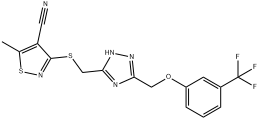 5-METHYL-3-([(5-([3-(TRIFLUOROMETHYL)PHENOXY]METHYL)-1H-1,2,4-TRIAZOL-3-YL)METHYL]SULFANYL)-4-ISOTHIAZOLECARBONITRILE Struktur