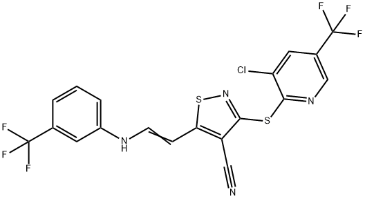 3-([3-CHLORO-5-(TRIFLUOROMETHYL)-2-PYRIDINYL]SULFANYL)-5-(2-[3-(TRIFLUOROMETHYL)ANILINO]VINYL)-4-ISOTHIAZOLECARBONITRILE Struktur