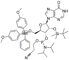 5'-O-(DIMETHOXYTRITYL)-2'-O-(T-BUTYLDIMETHYLSILYL)-INOSINE 3'-N,N- DIISOPROPYL (CYANOETHYL) PHOSPHORAMIDITE Struktur