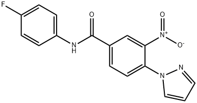 N-(4-FLUOROPHENYL)-3-NITRO-4-(1H-PYRAZOL-1-YL)BENZENECARBOXAMIDE Struktur