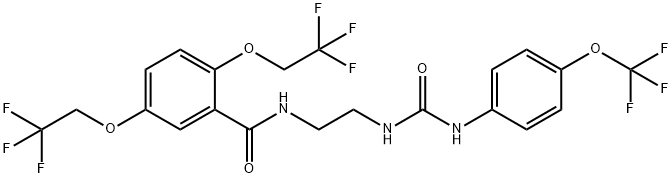 2,5-BIS(2,2,2-TRIFLUOROETHOXY)-N-[2-(([4-(TRIFLUOROMETHOXY)ANILINO]CARBONYL)AMINO)ETHYL]BENZENECARBOXAMIDE Struktur