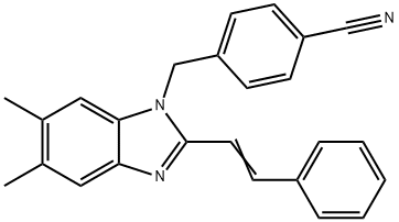 4-[(5,6-DIMETHYL-2-STYRYL-1H-1,3-BENZIMIDAZOL-1-YL)METHYL]BENZENECARBONITRILE Struktur