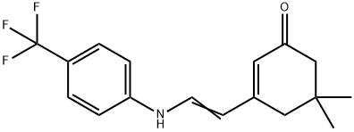 5,5-DIMETHYL-3-(2-[4-(TRIFLUOROMETHYL)ANILINO]VINYL)-2-CYCLOHEXEN-1-ONE Struktur