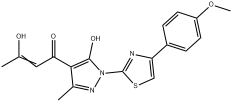 3-HYDROXY-1-(5-HYDROXY-1-[4-(4-METHOXYPHENYL)-1,3-THIAZOL-2-YL]-3-METHYL-1H-PYRAZOL-4-YL)-2-BUTEN-1-ONE Struktur