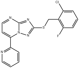 2-CHLORO-6-FLUOROBENZYL 7-(2-PYRIDINYL)[1,2,4]TRIAZOLO[1,5-A]PYRIMIDIN-2-YL SULFIDE Struktur