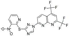 1-[5,7-BIS(TRIFLUOROMETHYL)[1,8]NAPHTHYRIDIN-2-YL]-1H-1,2,4-TRIAZOL-3-YL 3-NITRO-2-PYRIDINYL SULFIDE Struktur