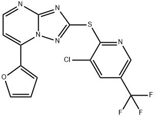 2-([3-CHLORO-5-(TRIFLUOROMETHYL)-2-PYRIDINYL]SULFANYL)-7-(2-FURYL)[1,2,4]TRIAZOLO[1,5-A]PYRIMIDINE Struktur