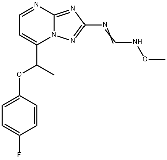 N-(7-[1-(4-FLUOROPHENOXY)ETHYL][1,2,4]TRIAZOLO[1,5-A]PYRIMIDIN-2-YL)-N'-METHOXYIMINOFORMAMIDE Struktur