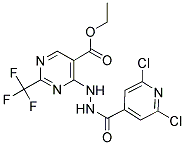 ETHYL 4-(2-[(2,6-DICHLORO-4-PYRIDYL)CARBONYL]HYDRAZINO)-2-(TRIFLUOROMETHYL)PYRIMIDINE-5-CARBOXYLATE Struktur