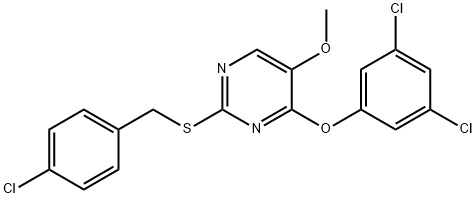 2-[(4-CHLOROBENZYL)SULFANYL]-4-(3,5-DICHLOROPHENOXY)-5-METHOXYPYRIMIDINE Struktur