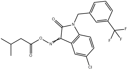 5-CHLORO-3-([(3-METHYLBUTANOYL)OXY]IMINO)-1-[3-(TRIFLUOROMETHYL)BENZYL]-1,3-DIHYDRO-2H-INDOL-2-ONE Struktur