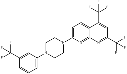 2,4-BIS(TRIFLUOROMETHYL)-7-(4-[3-(TRIFLUOROMETHYL)PHENYL]PIPERAZINO)[1,8]NAPHTHYRIDINE Struktur