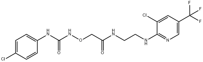 2-(([(4-CHLOROANILINO)CARBONYL]AMINO)OXY)-N-(2-([3-CHLORO-5-(TRIFLUOROMETHYL)-2-PYRIDINYL]AMINO)ETHYL)ACETAMIDE Struktur