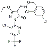 1-[3-CHLORO-5-(TRIFLUOROMETHYL)-2-PYRIDINYL]-3-ETHOXY-5-OXO-4,5-DIHYDRO-1H-PYRAZOLE-4-CARBALDEHYDE O-(2,4-DICHLOROBENZYL)OXIME Struktur