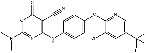 4-(4-([3-CHLORO-5-(TRIFLUOROMETHYL)-2-PYRIDINYL]OXY)ANILINO)-2-(DIMETHYLAMINO)-6-OXO-6H-1,3-OXAZINE-5-CARBONITRILE Struktur